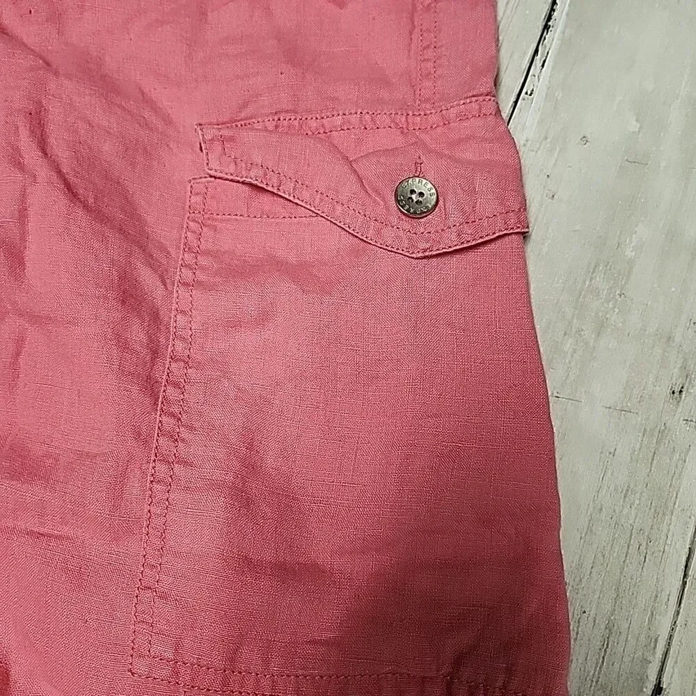 Express Women's Coral Pink 100% Linen Cargo Pants - Size 1/2 - Picture 10 of 11